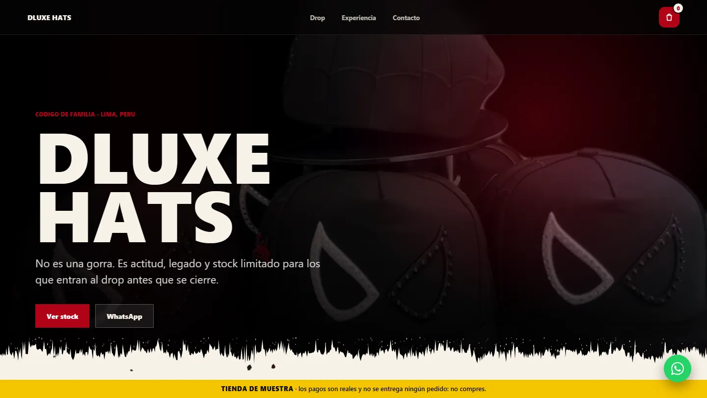 Página de inicio de la tienda virtual DLUXE HATS